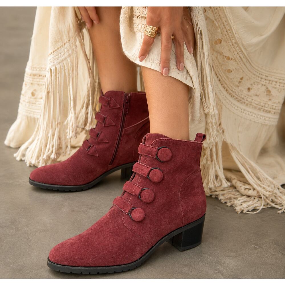 Sundance SZ 37 Buttoned Up Boots Burgundy Suede Booties